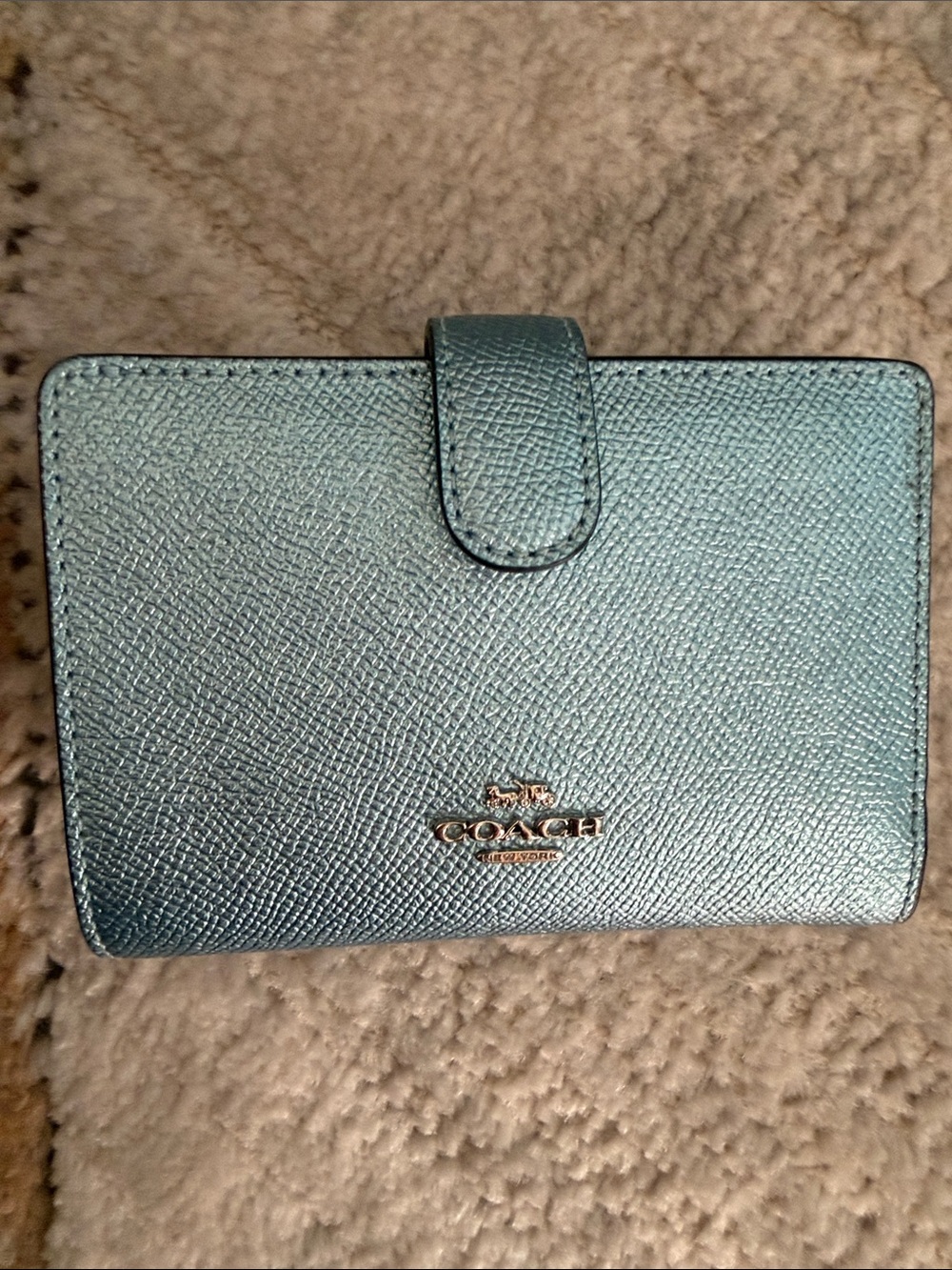 Coach Teal Pebbled Leather Snap Card Holder